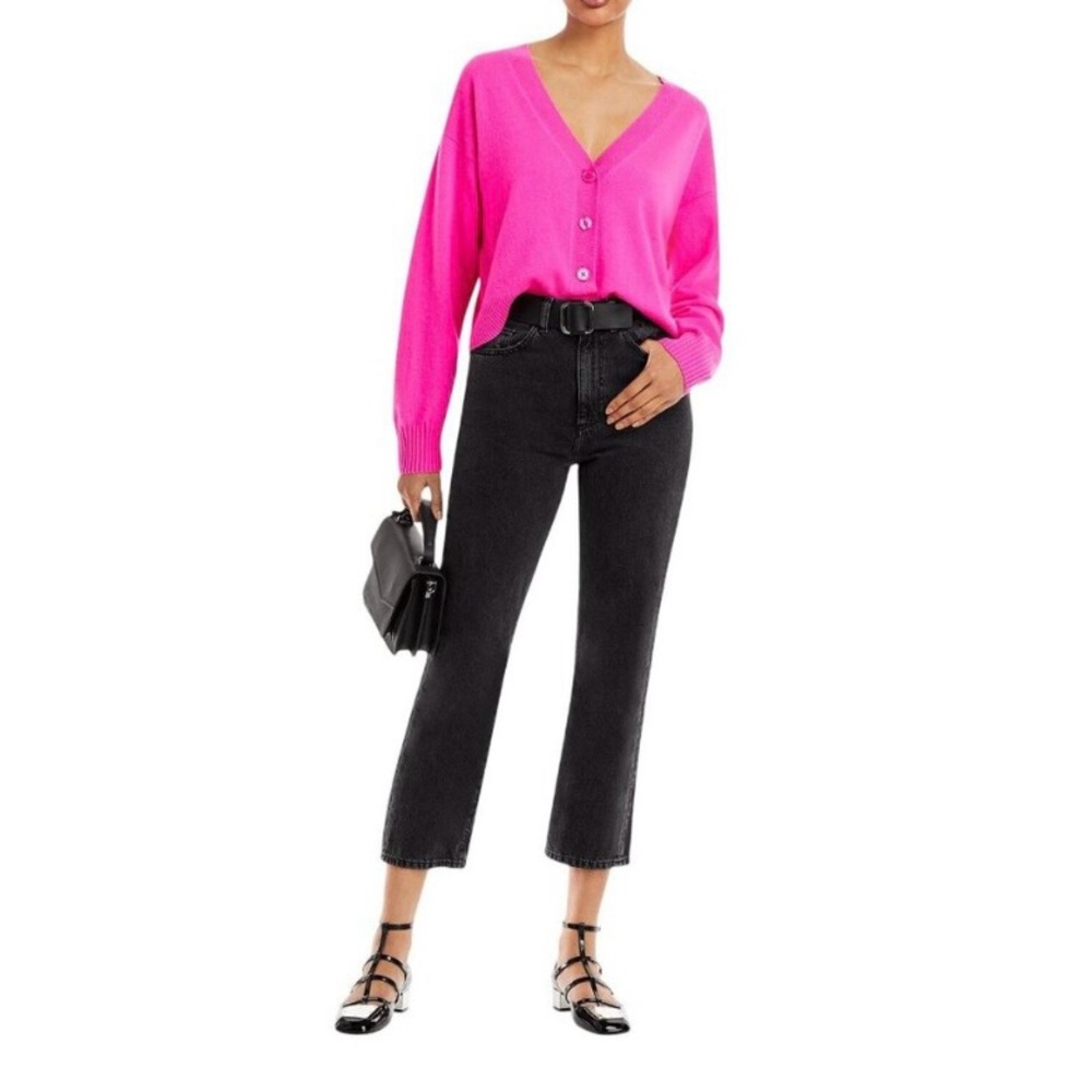 Aqua Womens Front Button Cashmere V-Neck Cardigan Sweater V10337 Neon Pink L - Picture 3 of 16